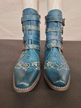 L'Artiste by Spring Step Rodeha Teal Leather Boots EUC - Size 41 (US 10)
